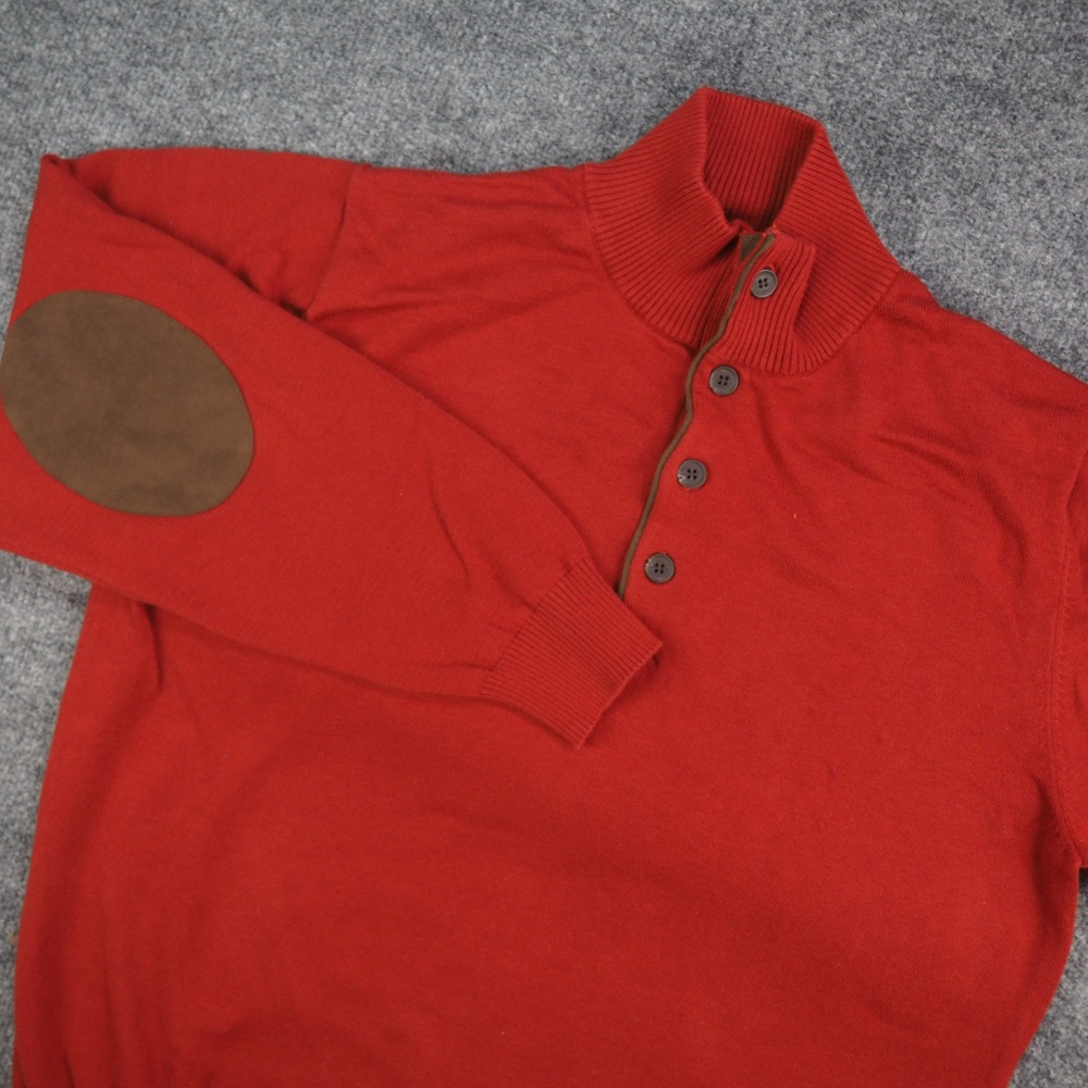 Tricots St Raphael Sweater Mens XL Mock Neck Red Solid Elbow Patches Preppy